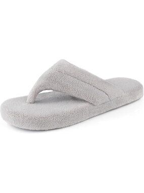 Women's Grey Flip Flops Spa Thong Open Toe Memory Foam Lining House Slippers